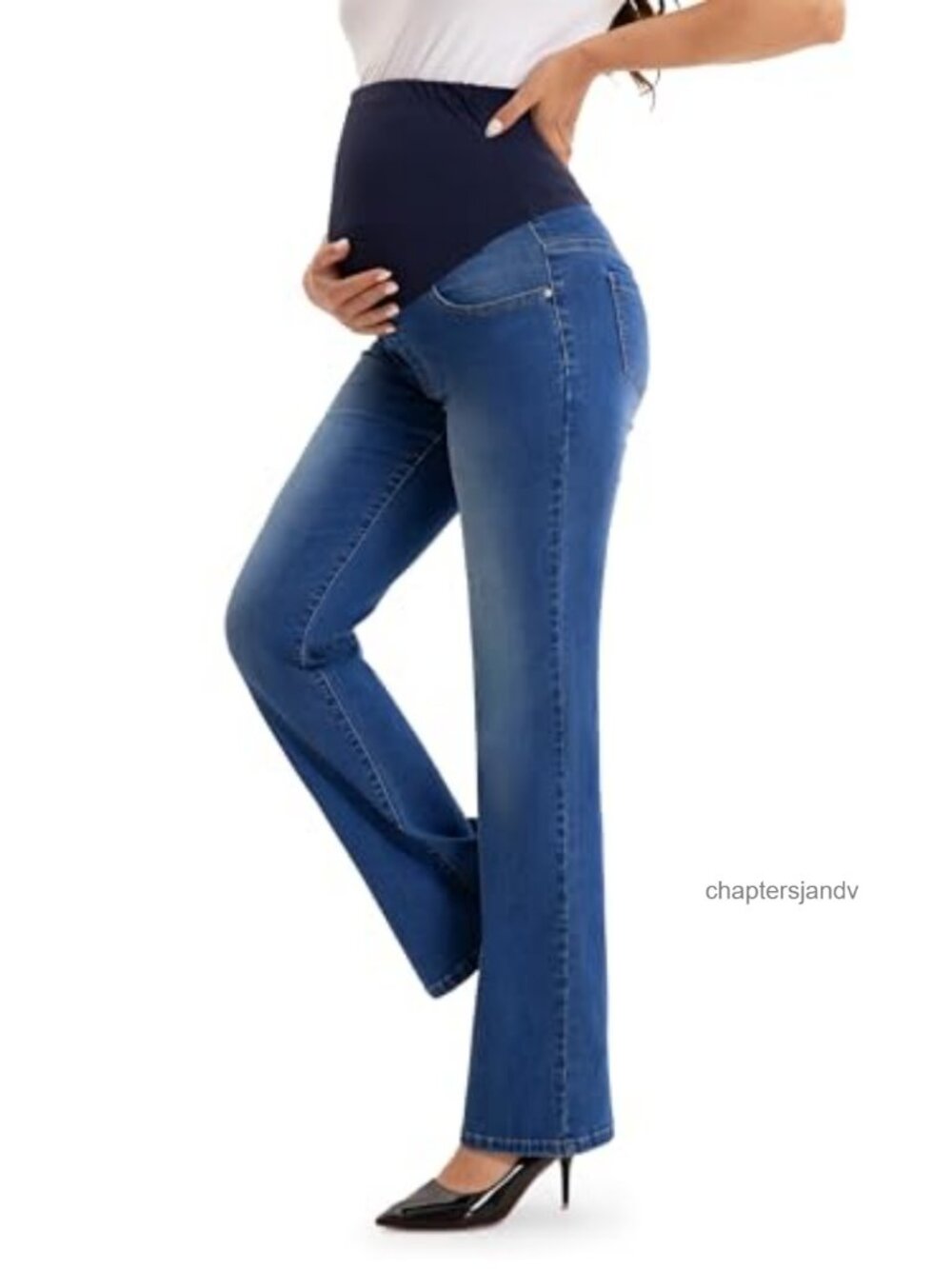 Maternity Bootcut Jeans Over the Belly Stretch Denim Pockets Comfy